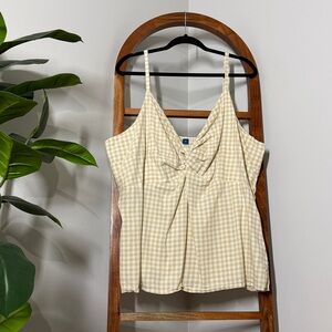 Old Navy 3X Tan White Gingham Cotton Blend Twist Front Cami Top